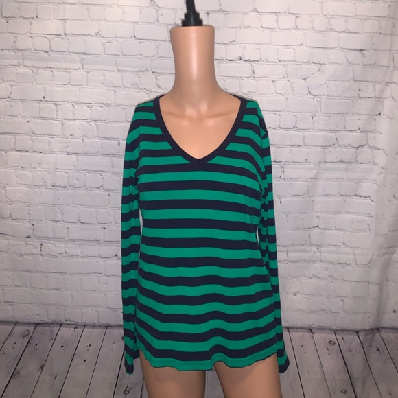 GAP Tops - GAP Favorite Green & Black Striped Shirt size L